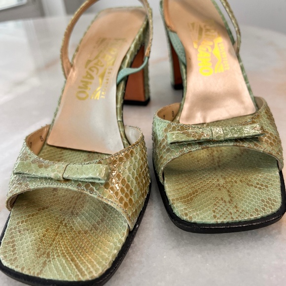 Salvatore Ferragamo Shoes - Authentic Salvatore Ferragamo Snakeskin Slingback Heels – Italian Luxury size 7